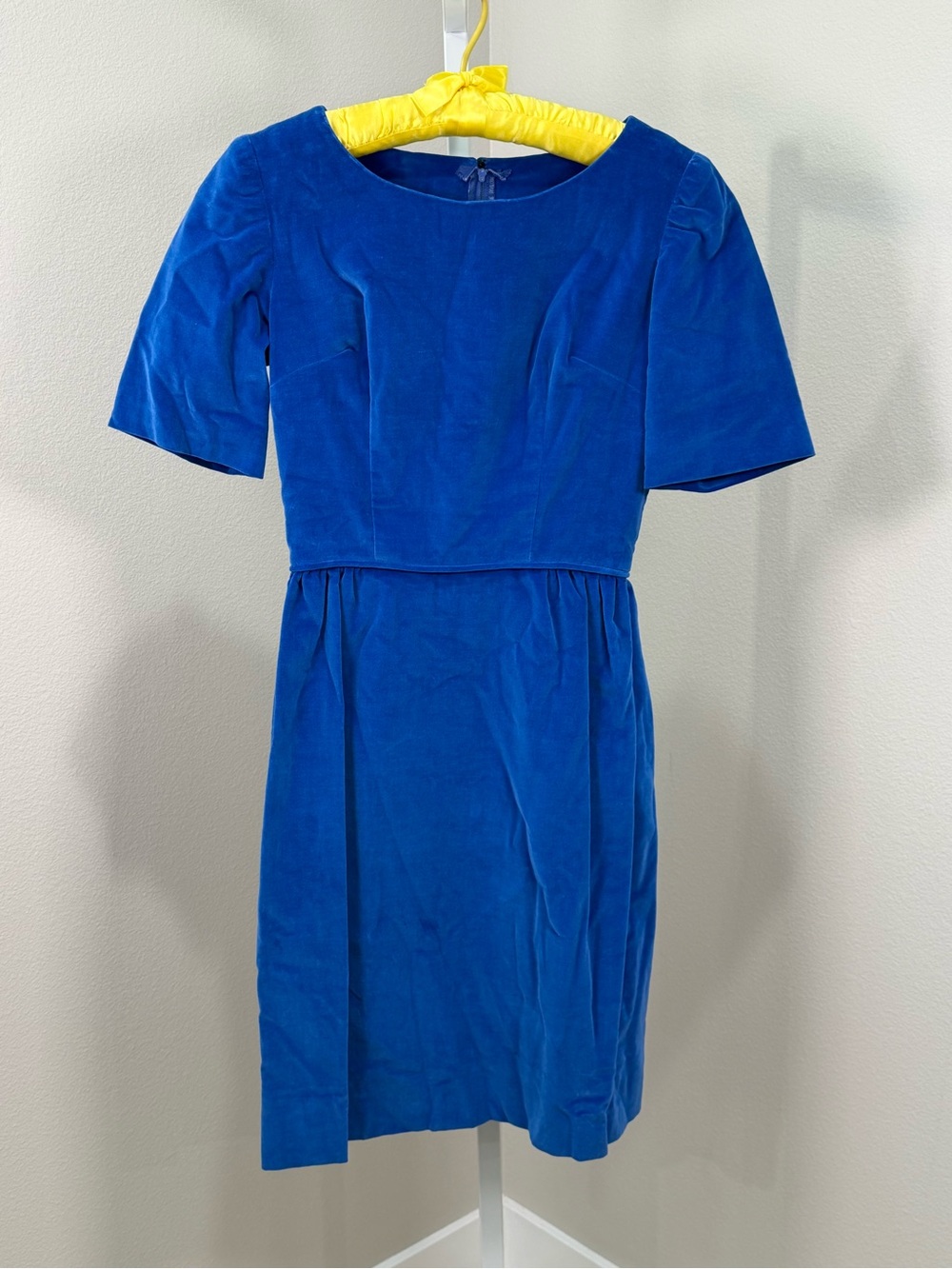 Handmade Vintage Royal Blue Velvet Puff Sleeve Mod Cocktail Dress